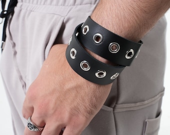 NEW Studded Bracelet / Wrap Bracelet / Mens Leather Cuff / Genuine Leather Bracelet / Leather Wristband Men / Studded Cuff