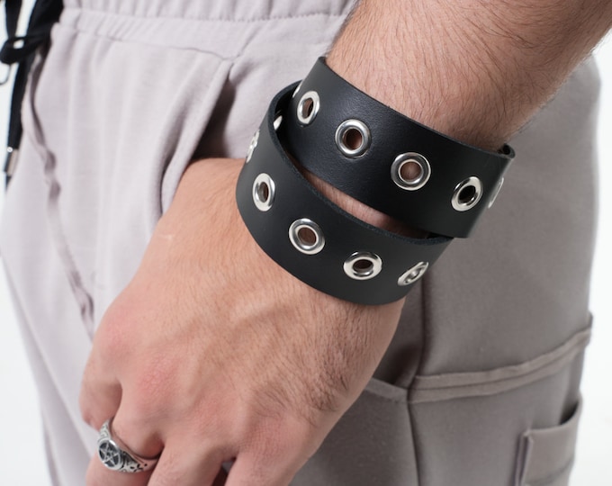 NEW Studded Bracelet / Wrap Bracelet / Mens Leather Cuff / Genuine Leather Bracelet / Leather Wristband Men / Studded Cuff