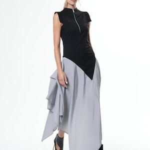Asymmetric Stripped Pattern Dress With Black Top METD0221