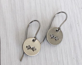 Canoe Earrings - Silver Canoe Earrings - Stainless Steel Stamped Round Dangle Earrings with boat - Canoe Gift