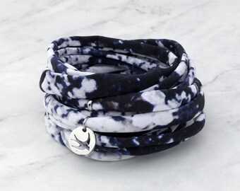 Blue and White Sparrow Jersey Bracelet - Fabric Bracelet - T Shirt Bracelet - Tattoo Cover - Cuff Bracelet - Wrap Bracelet