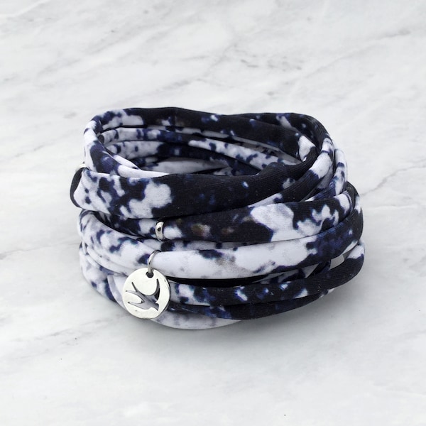 Blue and White Sparrow Jersey Bracelet - Fabric Bracelet - T Shirt Bracelet - Tattoo Cover - Cuff Bracelet - Wrap Bracelet