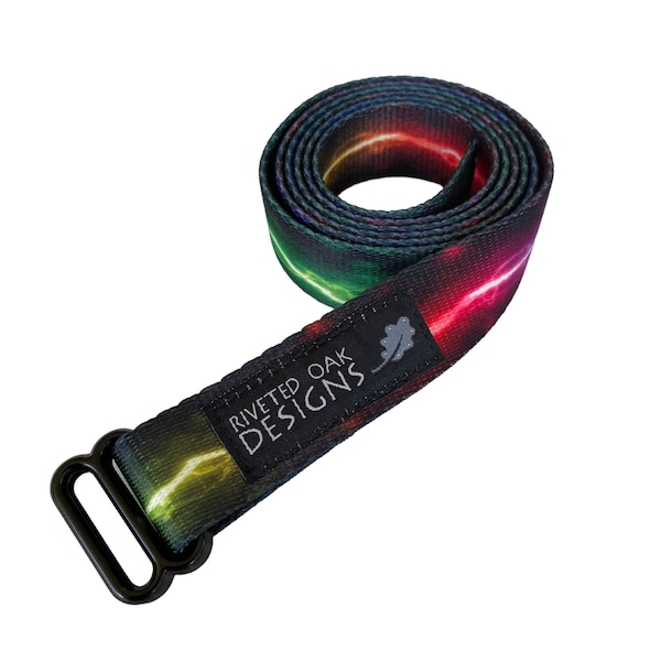 Rainbow Lightning Webbing Double Slider Belt - 1" Rainbow Hiking Belt - Backpacking Belt - Fun Belt - Hiking Gear - Backpacking Gear