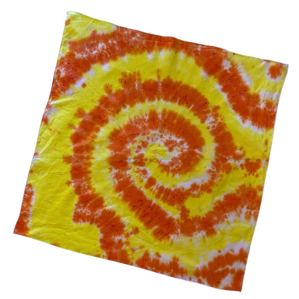 Ellie B's Creations - Orange Yellow Spiral Tie Dye Bandanna - Tie Dye Handkerchief - Dyed Bandana - Colorful Bandana -