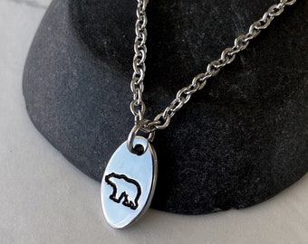 Bear Necklace - Grizzly Bear Necklace - 18" Stainless Steel Bear Necklace - Hiker Gift  - Minimalist Mama Bear Necklace