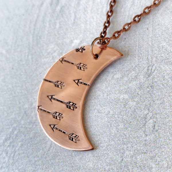 Ellie B's Creations - Crescent Moon Arrows Necklace - Archery Necklace - Hand Stamped Nature Necklace - Boho Pendant