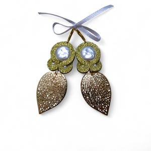 Hand-Sewn Gold Soutache Earrings - Unique Statement Jewelry