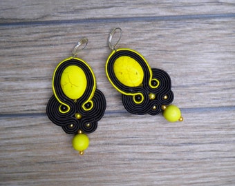 boucles d'oreilles soutache, bijoux soutache, boho, boucles d'oreilles soutache pendantes brodées à la main-