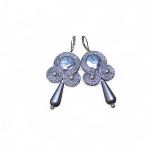 Silver soutache earrings, hand-sewn - Unique Statement Jewelry