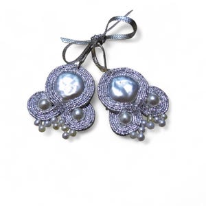 Silver soutache earrings, hand-sewn- Unique Statement Jewelry