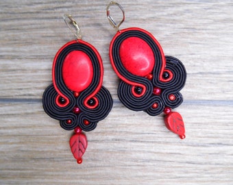 boucles d'oreilles soutache, bijoux soutache, boho, boucles d'oreilles soutache pendantes brodées à la main-