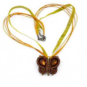 Handmade Soutache Statement Necklace: Gemstone Leather Pendant