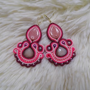 Handmade Pink Soutache Earrings - Elegant Statement Jewelry