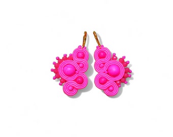 Pink Soutache Earrings: Handmade Boho Statement Jewelry