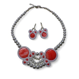 Soutache necklace, unique, hand-embroidered necklace and earrings.