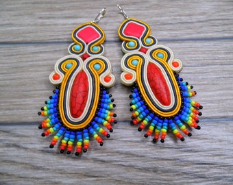 earrings soutache, soutache jewelry, boho, hand embroidered-dangle soutache earrings-