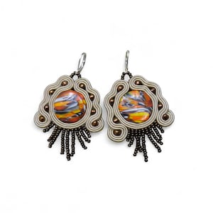 Soutache Earrings: Handmade Fimo Bead Jewelry, Leather Back