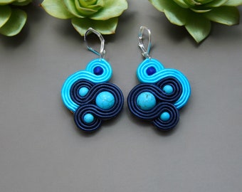 Blue Soutache Earrings: Handmade Turquoise Howlite Jewelry