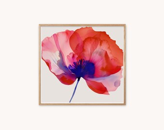 Watercolor Poppy Flower Print. Beautiful Handmade Print, Wall Art