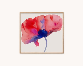 Watercolor Poppy Flower Print. Beautiful Handmade Print, Wall Art