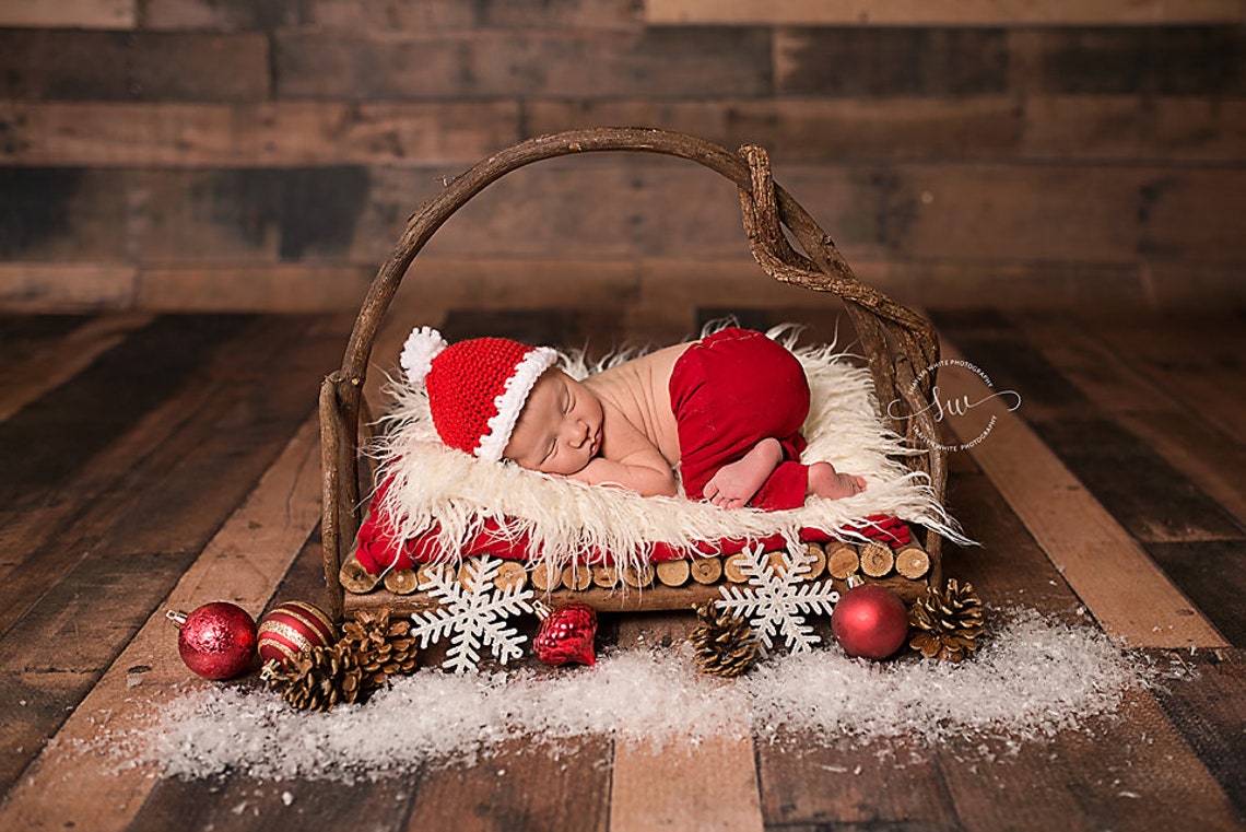 Christmas Bed Newborn Photography Digital Backdrop Red Etsy