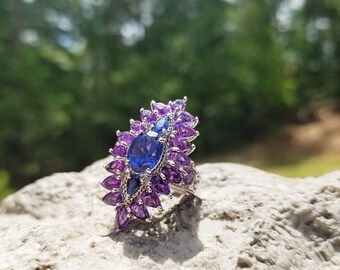 Multi-Gemstone Ring- African Amethyst, Iolite Pear, Blue Quartz!