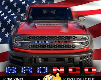 Fits 2021+ Ford Bronco Front Grille USA Flag 3M Letter Decals