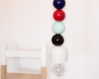 Lamp Tea Balls. Glazed ceramic spheres and electrical cable covered with fabric GREY