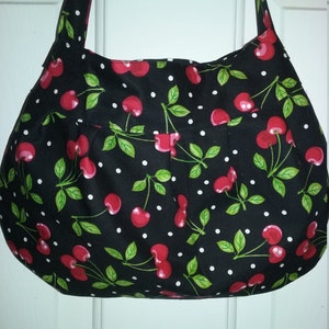 SMALL Cherry handbag, Bespoke Bag, Gift ideas, Summer purse, women's handbag, rockabilly bag, Christmas gifts, polkadots and Cherries fabric