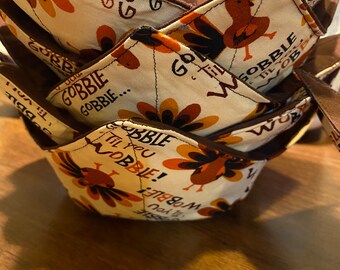 Turkey Microwave Bowl cozy, reversible bowl cozy, gifts, gift ideas, Autumn bowl cozy, soup bowl cozy, Fall bowl cozy, brown bowl cozy