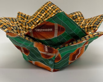 Football Microwave Bowl cozy, microwaveable reversible plaid bowl cozy, quilted bowl cozy, Christmas gifts, gift ideas, soup bowl cozy
