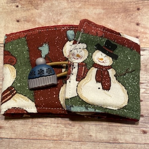Snowman Fabric coffee cozy, coffee sleeve, Father’s Day gifts, fabric cup sleeve, gift ideas, hot or cold coffee cozies