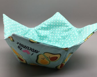 Microwave Bowl cozy, reversible bowl cozy, Avocado bowl cozy, Christmas gifts, gift ideas, soup bowl cozy