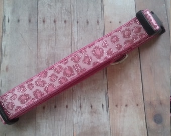 Dog Collar, pink sparkle collar, Adjustable dog Collar,  1 inch Dog collar, Pink cheetah print, pet collars, handmade dog collar, gift ideas