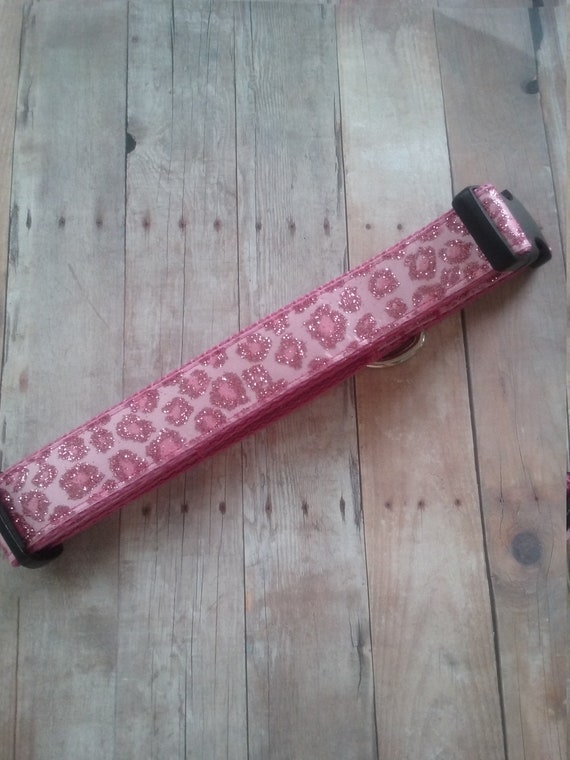 Dog Collar, pink sparkle collar, Adjustable dog Collar,  1 inch Dog collar, Pink cheetah print, pet collars, handmade dog collar, gift ideas