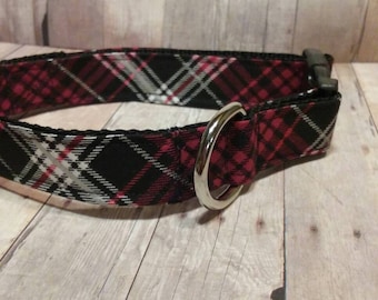 Plaid Dog Collar, Adjustable dog Collar, Christmas collar, red and black plaid, 1 inch Dog collar, pet collars, Holiday collar