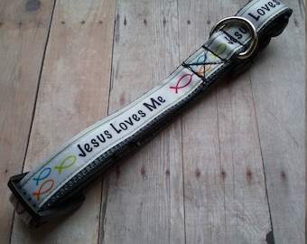 Dog Collar, Jesus loves me,  Dog style, Ribbon Dog Collar, Everday pet collars, Christmas gifts, Dog life, Stylish Dog Collars, pet fashion
