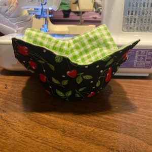 Microwave Bowl cozy, reversible cozy, cherry bowl cozy, gifts, gift ideas, soup bowl cozy, ice cream bowl cozy, colorful print, Easter gifts