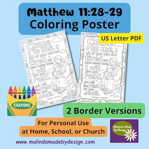 Matthew 11 28-29 Bible Verse Coloring Poster Printable PDF