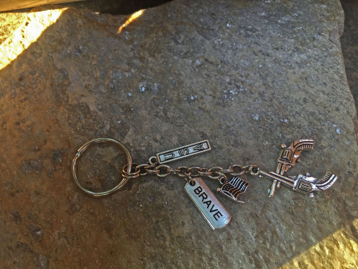 Gun Keychain Pistol Revolver Weapon Hunting Silver Charm Etsy