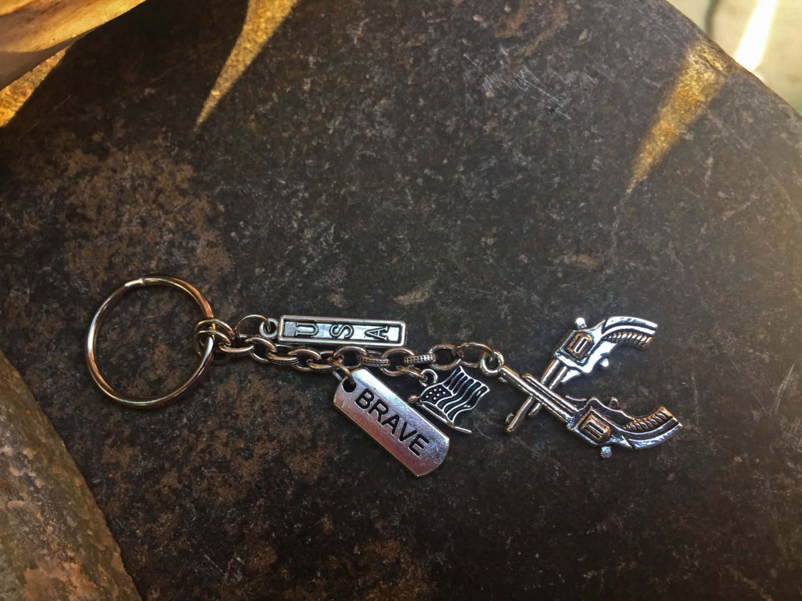 Gun Keychain Pistol Revolver Weapon Hunting Silver Charm | Etsy
