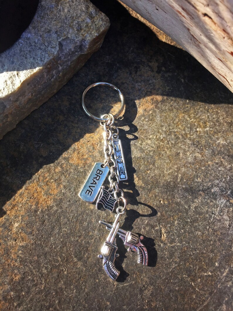 Gun Keychain Pistol Revolver Weapon Hunting Silver Charm Etsy