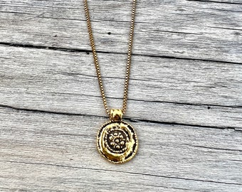 Gold Plated Coin Necklace, Gold Plated Box Chain, Romantic, Flower, Boho, Shabby Chic, Layering, Anniversary Gift, Christmas, Birthday, Love