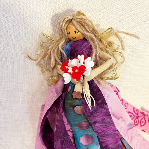 Good Luck Angel Spirit fiber art doll, handmade fun fairy, OOAK cloth goddess Altar doll, Collectible talisman, teacher, magic messenger #14