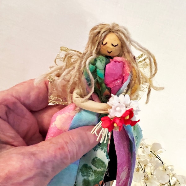 Good Luck Spirit fiber art doll, Fun fairy OOAK, small cloth goddess Altar doll, Collectible talisman, teacher, magic messenger #17 (18-20)