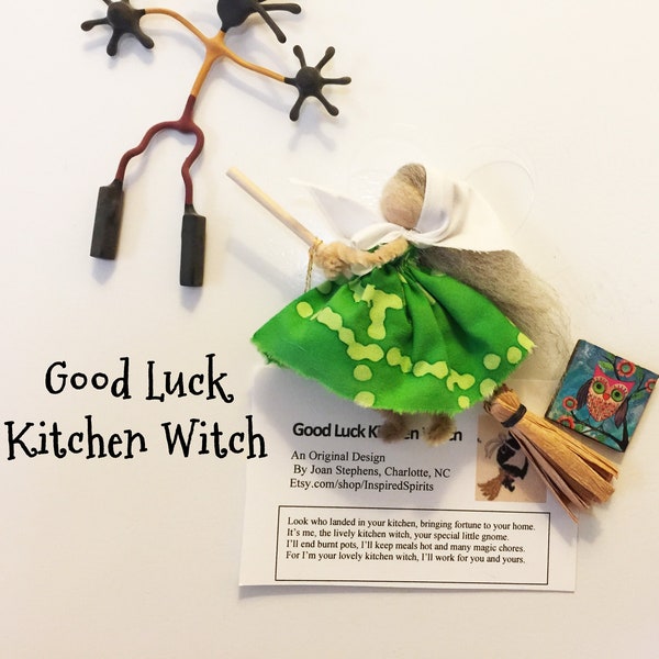 Good Luck Kitchen Witch magnet ornament, Kitchen Witch, Vintage OOAK design, new home gift, housewarming, bridal shower gift, La Befana#1130