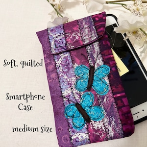 medium size Smart phone case, Quilted Butterfly iPhone bag, Gadget case. medium phone pouch, iPhone bag, eyeglass, phone case #87