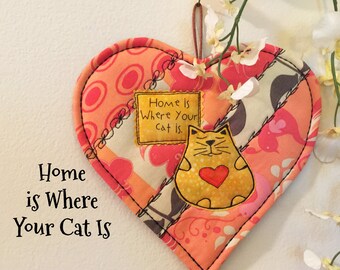 Cat love saying quilted heart wall art, Cat lover gift, housewarming, appreciation, thank you gift, time spent with cats heart #29