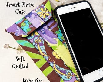 Soft Quilted cell phone case, large size smart phone pouch, Gadget, iPhone, smartphone, eyeglass bag 6P#227