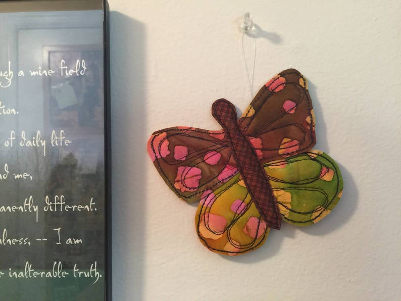 Butterfly Card and ornament Rainbow butterfly card Fiber Art Greeting Card Fabric Butterfly Art Card #5 Quilted Butterfly Ornament